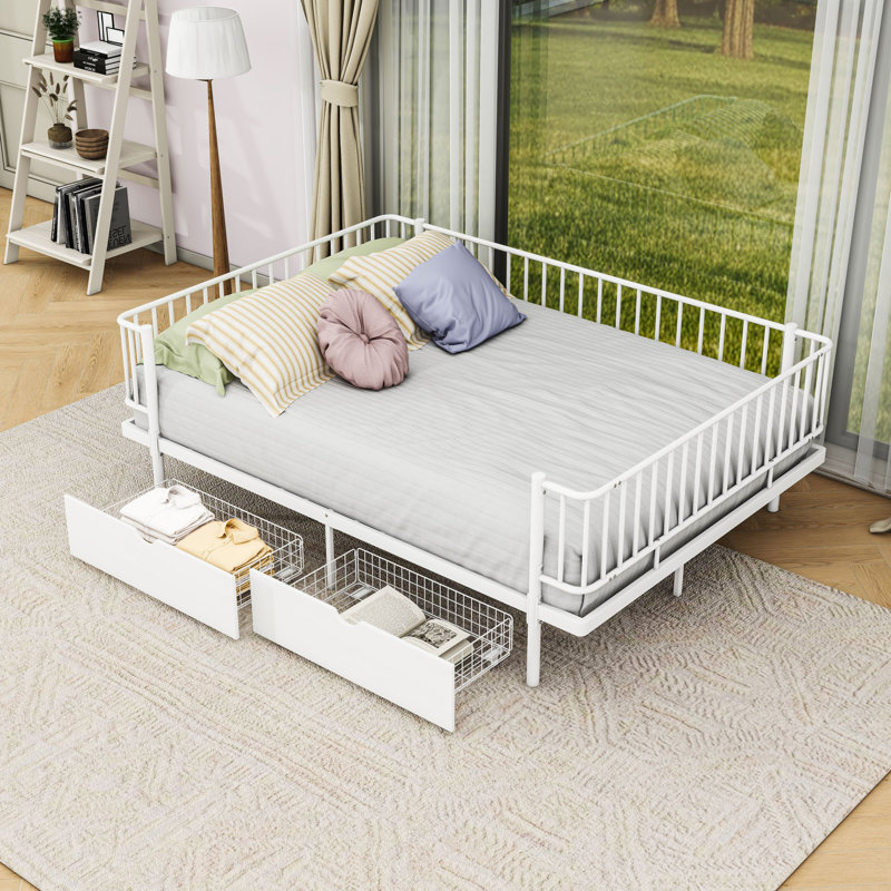 Lit plateforme avec tiroirs de rangement, White, Full