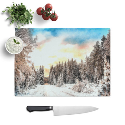 Tempered Glass Winter Forest in Sweden Painting Chopping Board
