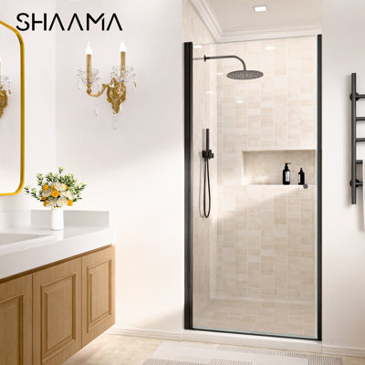 34 In. W X 72 In. H Space Saving Pivot Semi-Frameless Swing Shower Door In 1/4 In. Clear Tempered Glass