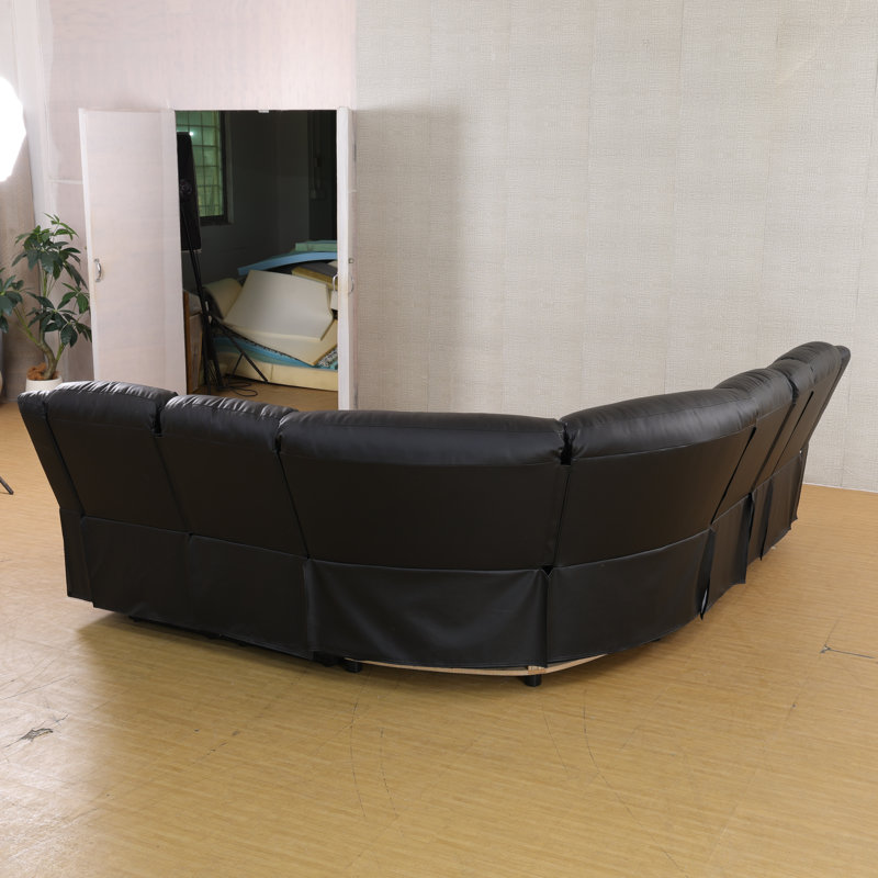 Sectional Recliner Sofa Set With Storage, Manual Reclining Black Leather Sectional Couch Includes 2 Recliner Seats, Cup Holders & Hidden Console Storage, For Home Office(black)