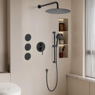 1-Spray 11.8 In. Wall Mount Dual Fixed And Handheld Shower Head 2.5 GPM With Slide Bar, Body-Sprays
