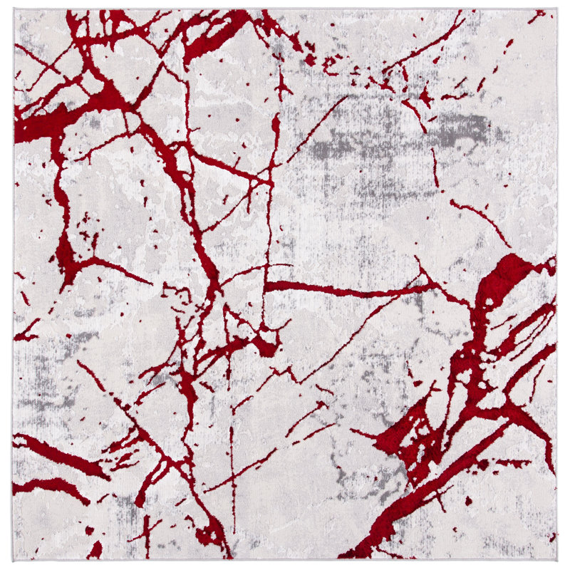 Tapis abstrait gris Robeon, Carré 6 pi 7 po