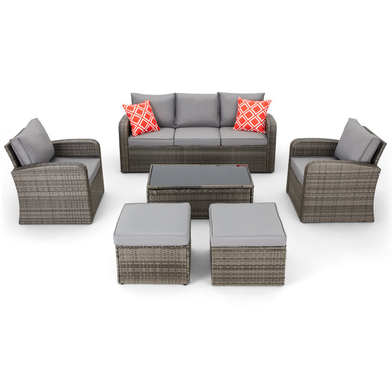 7 - Person Modular Patio Conversation Set with Cushions, Gray Cushion/Gray Frame