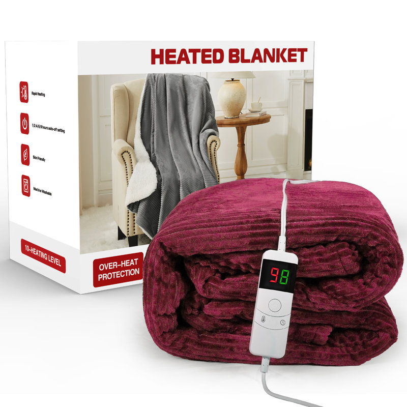 Heated Throw Blanket, 60" L x 50" W, Red