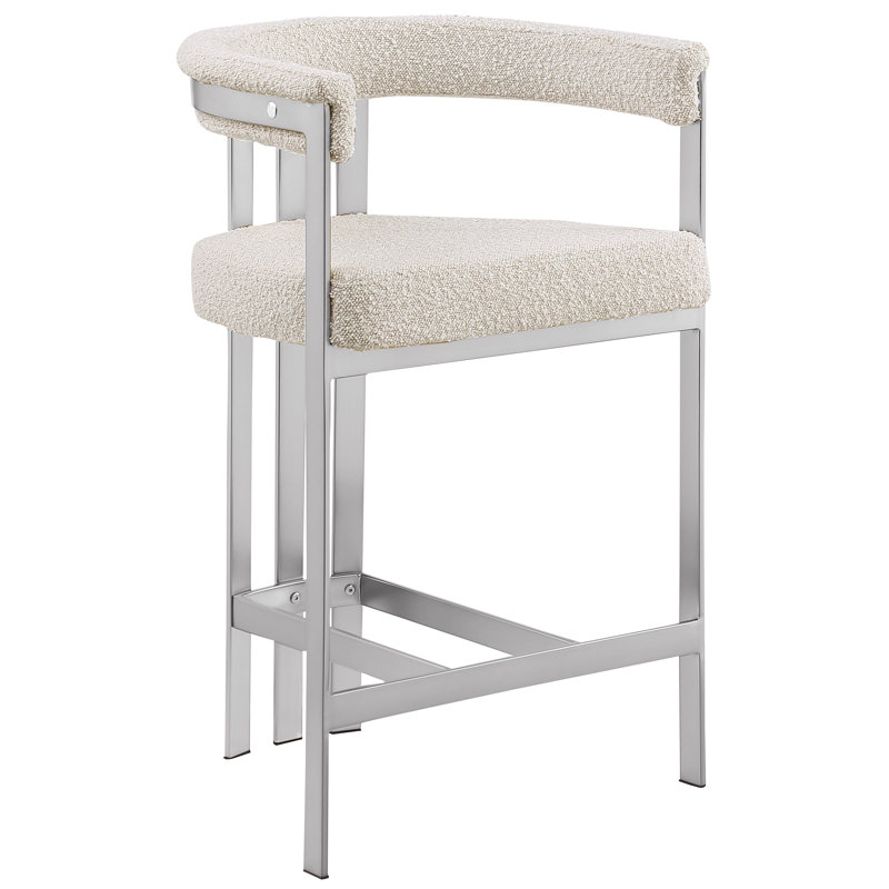 Chaises de comptoir et tabouret de bar en tissu brossé avec chrome mat brossé, Siège crème / cadre argenté, Ensemble de 1