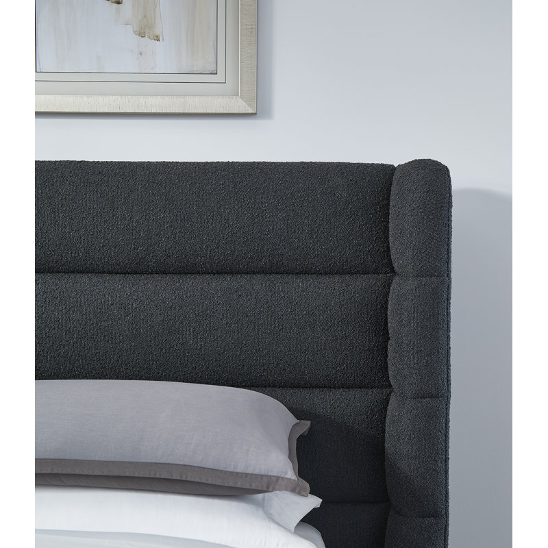 Upholstered Platform Bed, Queen, Black Boucle