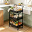 Chariot utilitaire pliable à 3 niveaux, chariot de rangement mobile avec roues verrouillables et poignée pour cuisine, salle de bain, bureau, salon