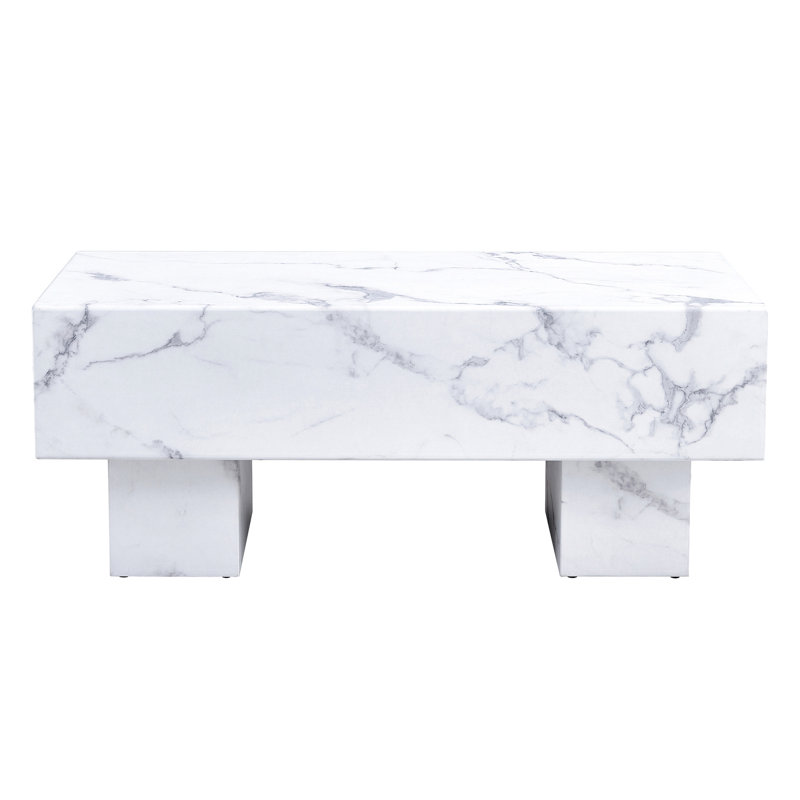 Modern Coffee Table - 43.3"x21.6"x17.2" White Marble Texture, Spacious Layout Space Efficient, White