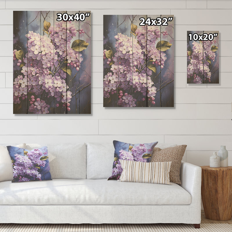 Lullaby Essential Lilacs - Lilacs, art mural sur bois de pin naturel, H 40 po x l 30 po