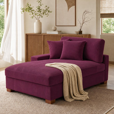 Chaise longue surdimensionnée en velours côtelé mauve avec accoudoirs et coussins Milbrey