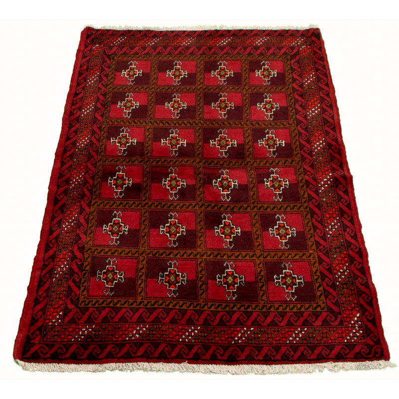 Tapis rouge / brun en laine noué à la main