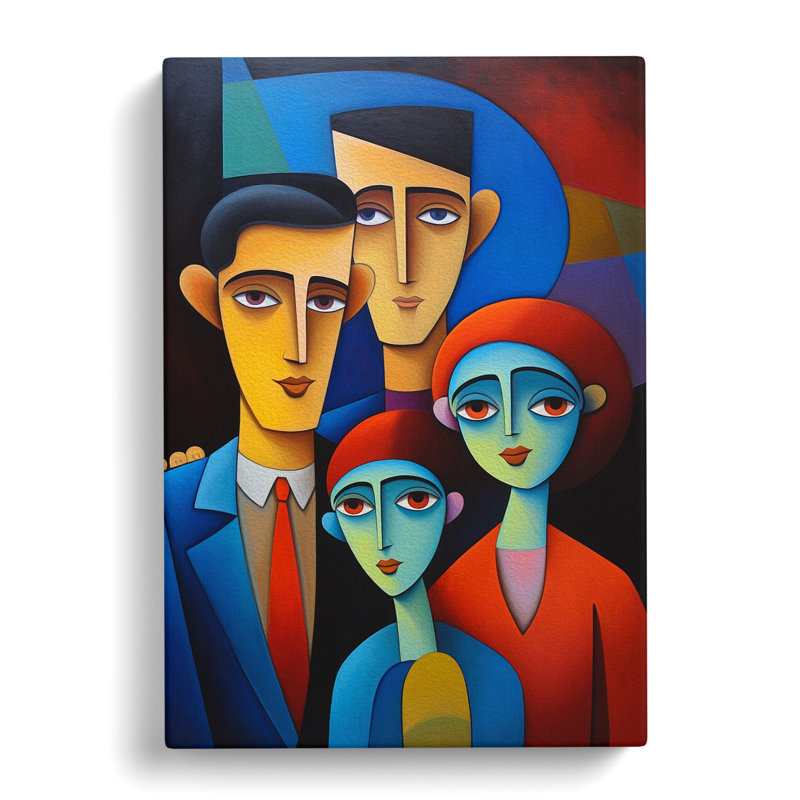Loving Family Hard Edge Painting - Wrapped Canvas, 50cm H x 35cm W x 3cm D