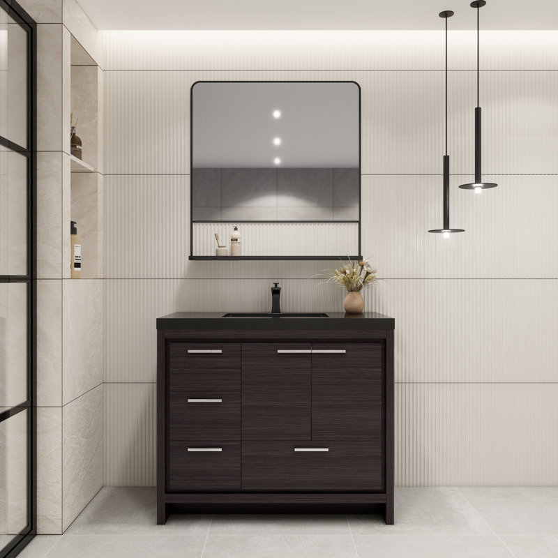 Eolia 41.61'' Single Bathroom Vanity with Plastic Top, Black Gray Oak