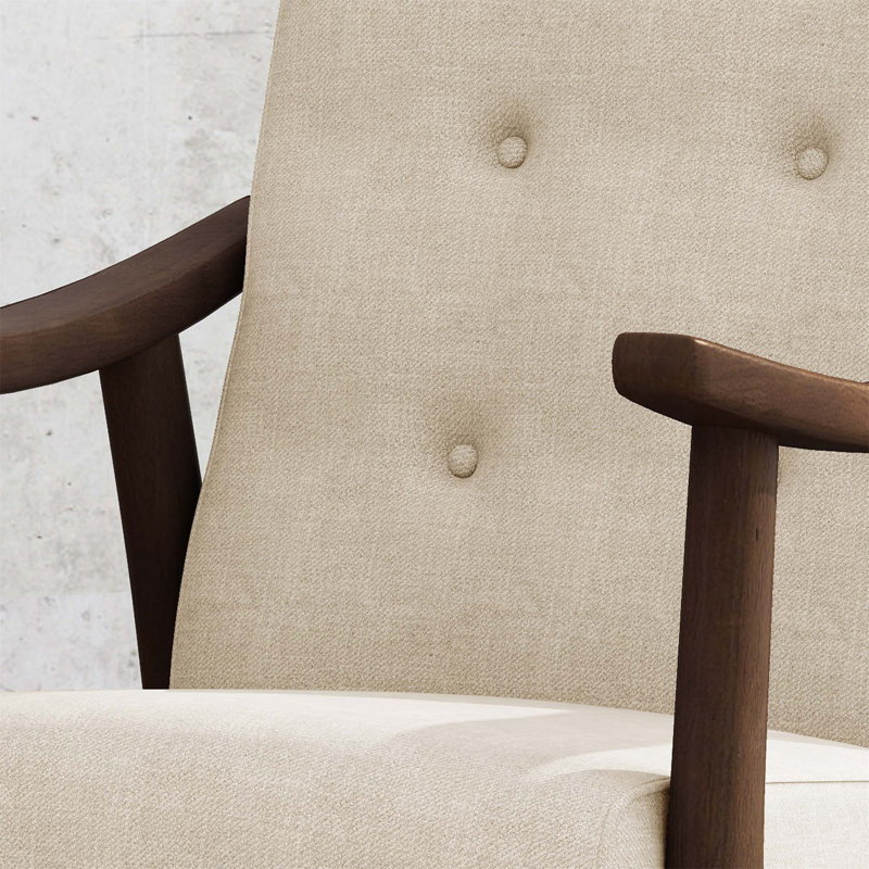 Chaise d'appoint Mid-Century moderne avec un design capitonné et un revêtement beige, parfait pour des sièges élégants et confortables