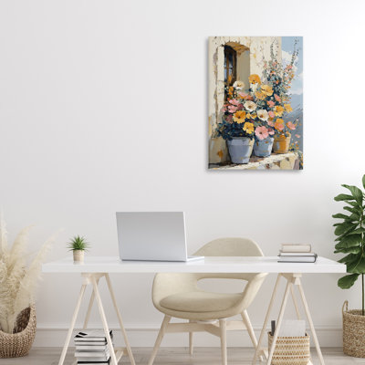 Fleurs colorées sur toile de rebord en pierre, design par Gina Kelly