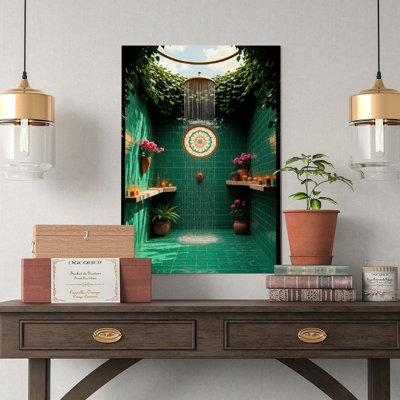 Canvas Wall Art Teal Spa Shower Canvas, Bathroom Wall Art Print-2 Vintage Poster Print Home Decor