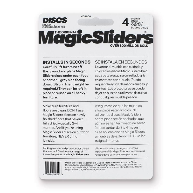 Magic Sliders - Paquet de 4 disques coulissants adhésifs en polymère gris de 2,38 po