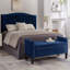 Banc de rangement rembourré capitonné à boutons avec garniture cloutée, siège de salon d'entrée rembourré avec accoudoirs, banc de lit - bleu marine