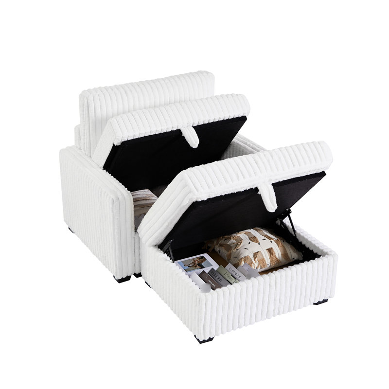 Vaste espace de rangement rembourré carré blanc, tissu de corde souple, 33,5 po de profondeur, pièce de haute qualité, blanc, rembourré, coussin