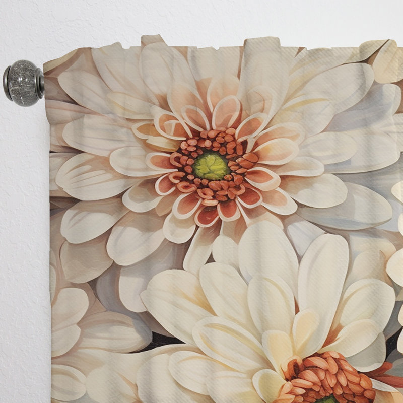 Winslowe Minimalism Beige Zinnias Collage III - Traditional Velvet Curtain - Room Darkening - 1 Panel, 52" W x 120" L