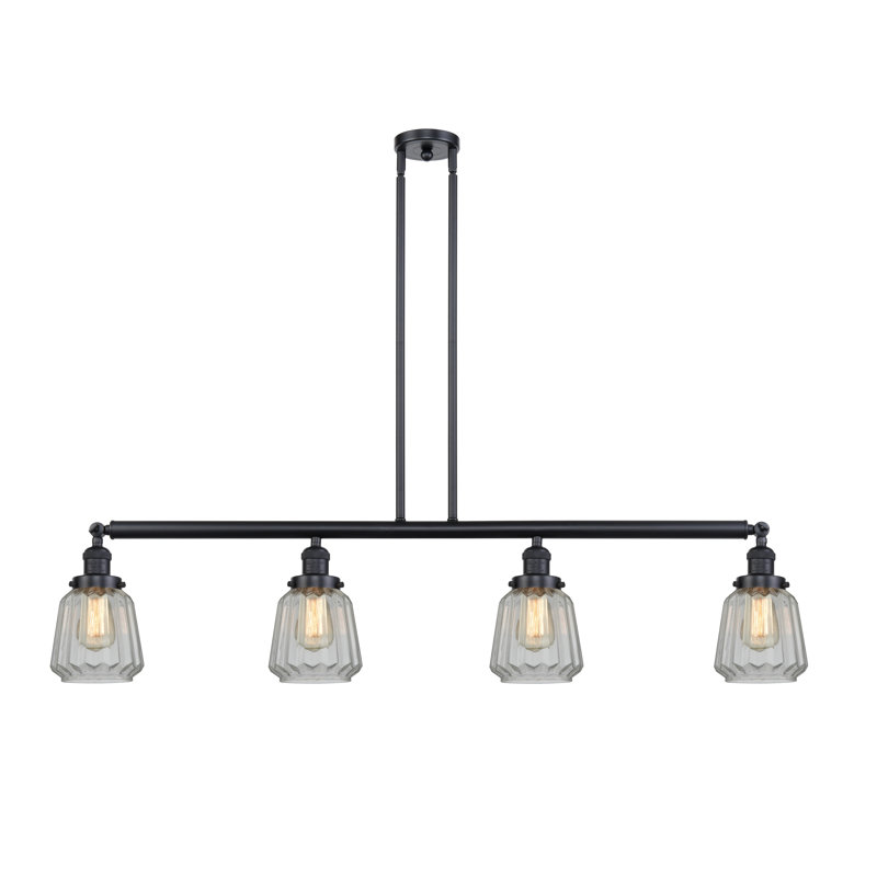 Luminaire suspendu pour îlot de cuisine 4 lumières Lemmons, Nickel poli, Transparent
