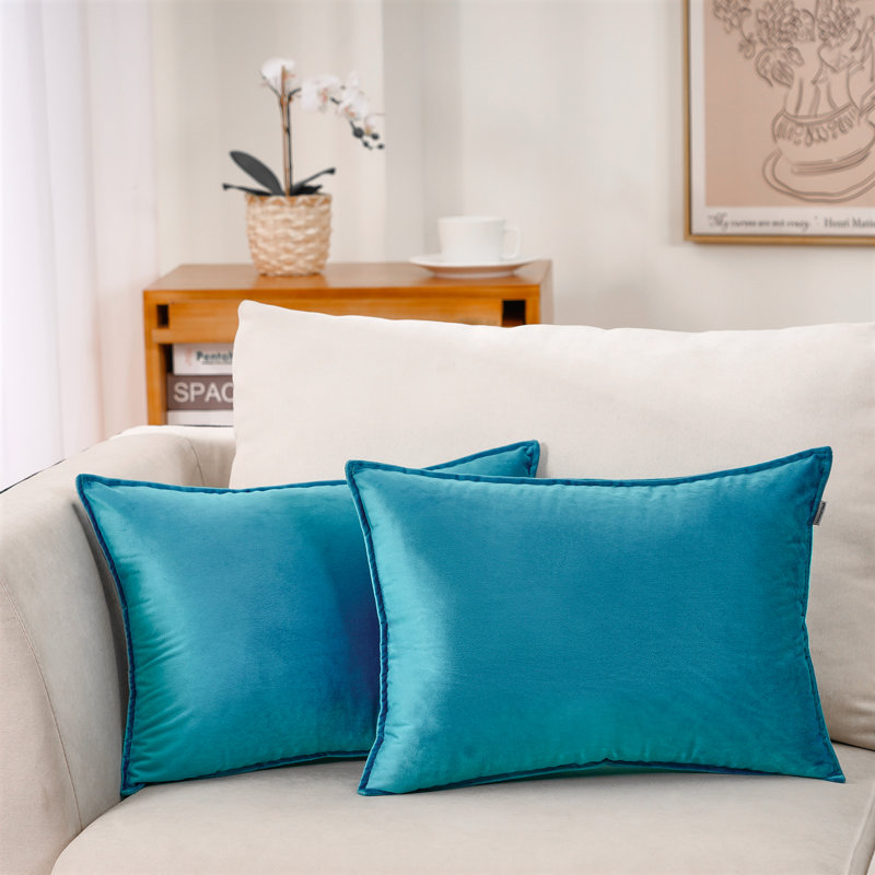  Housse et insert de coussin carré en velours, Bleu, H 14 po x l 20 po x P 1 po, Housse de coussin seulement - sans coussin