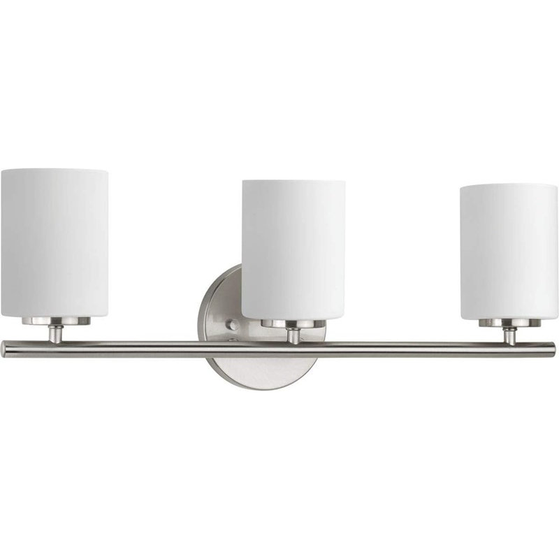 Éclairage pour salle de bain 3 lumières en nickel brossé avec abat-jour en verre gravé, Nickel brossé
