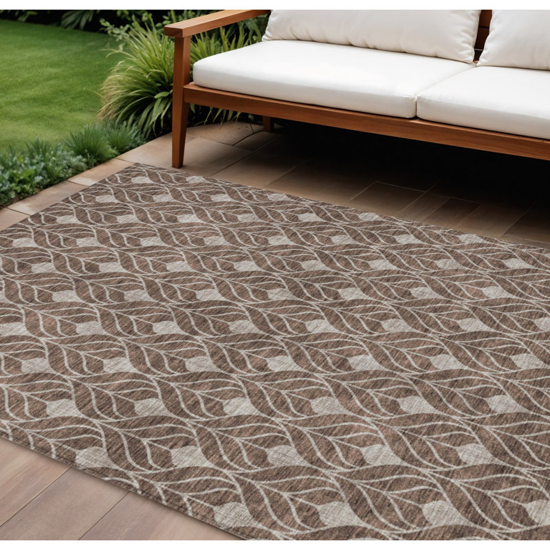 Tapis extérieur lavable géométrique 10 pi x 14 pi chocolat