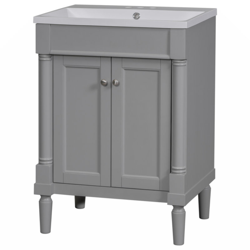 Meuble-lavabo simple 24 po avec plateau en panneau de fibres à densité moyenne Datavius, Gris