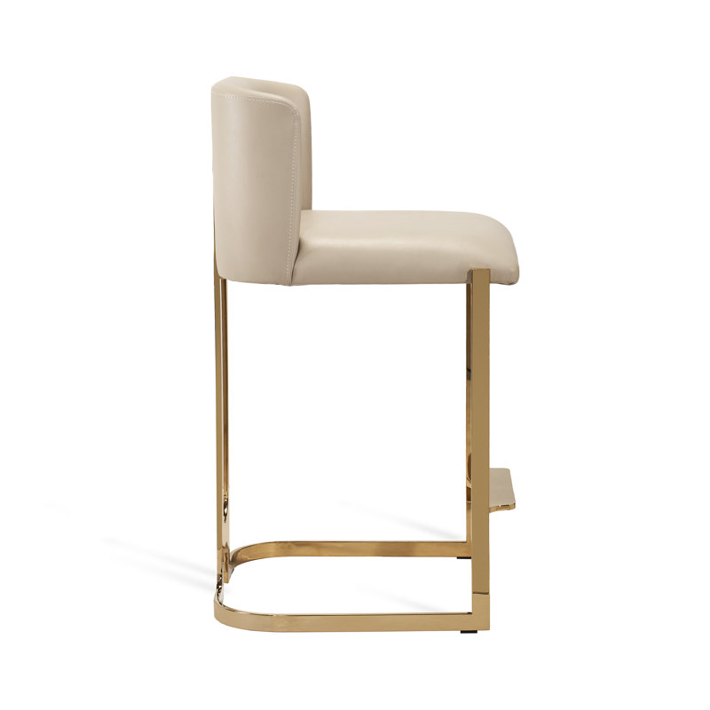 Banks Upholstered Stool with Metal Frame, Polished Brass, Counter Stool (26” Seat Height), Cream Latte