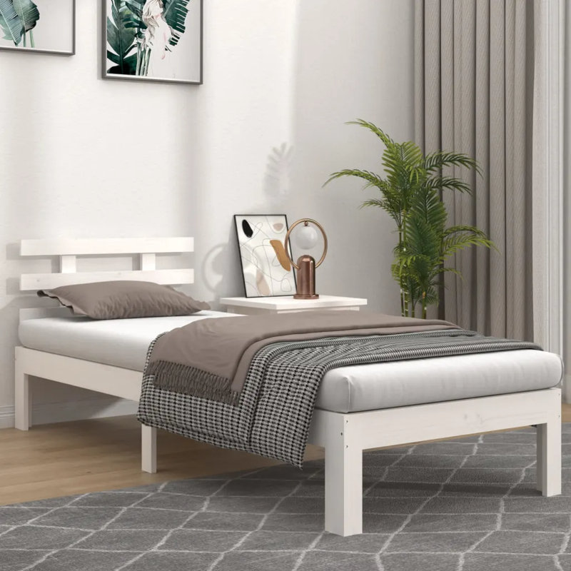 Bed Frame Solid Wood, White, European Single (90 x 200 cm)