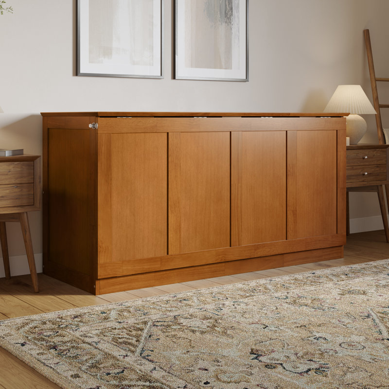 Westfield Low Profile Wood Murphy Bed Chest with 6" Mattress, Light Toffee, Queen