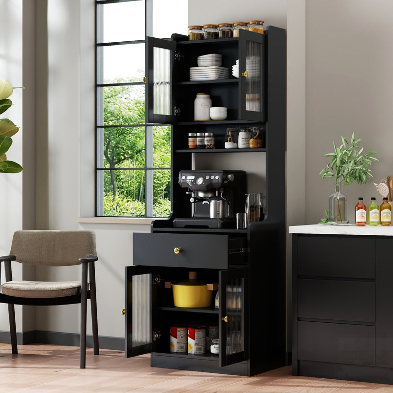 Bahut de cuisine avec rangement spacieux, support pour micro-ondes et buffet autoportant pour cuisines organisées