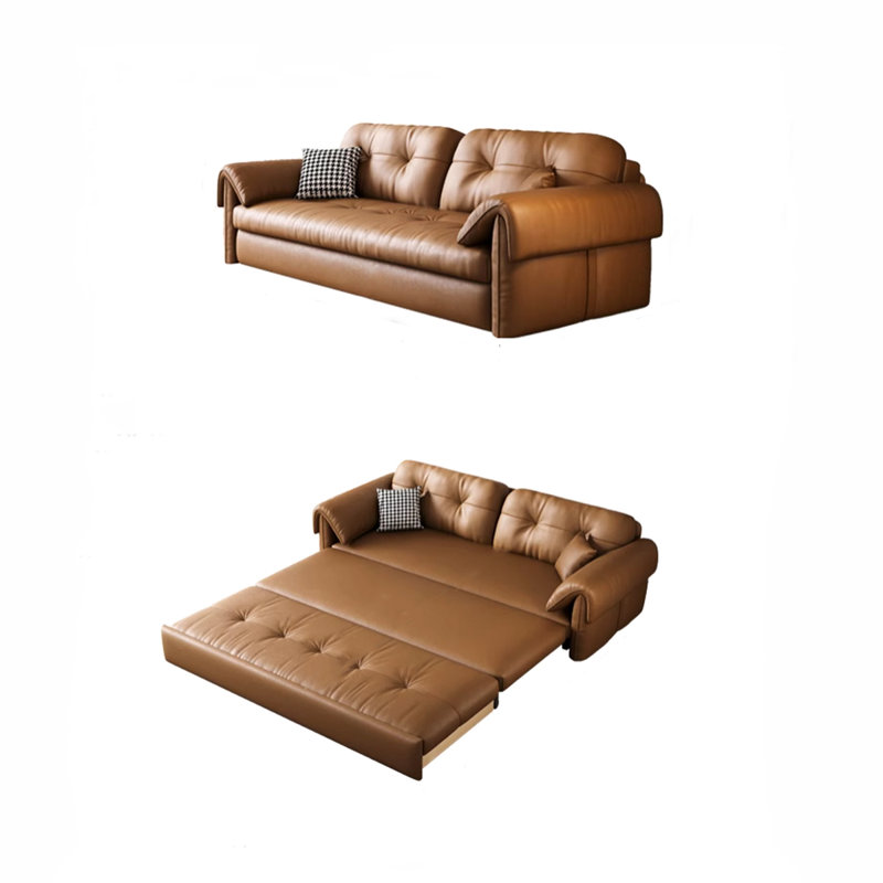 61.42"Brown Retro Eco Leather Sofa Bed, 33.86" H x 61.42" W x 32.28" D
