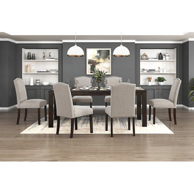 Ensemble de salle à manger 5 pièces brun foncé et tissu taupe avec chaises d'appoint 4X