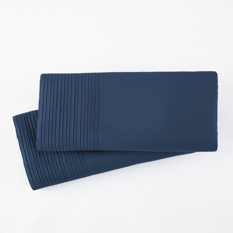 Southshore Fine Linens Vilano Springs Pleated Hem Pillowcase Set in Dark Blue, 110 GSM Double-Brushed Microfiber, Wrinkle-Resistant and Machine Washable, 2 Pillowcases, Queen / Standard