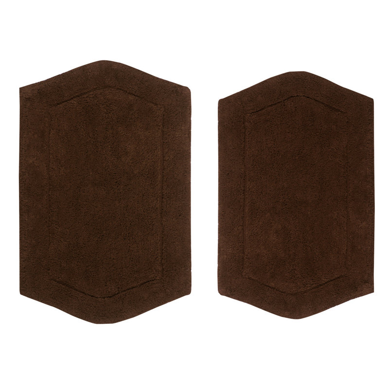 Morissette 100% Cotton Bath Rug, Non-slip, Absorbent, Machine Washable, Quick Dry 2 PCs set (21x34 / 24x40), Chocolate