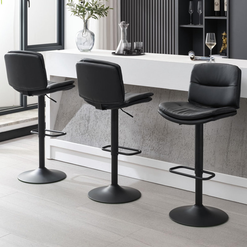 Double-Layer Upholstered Swivel Adjustable Height Bar Stool Counter Stool (Set of 3), Black, 3