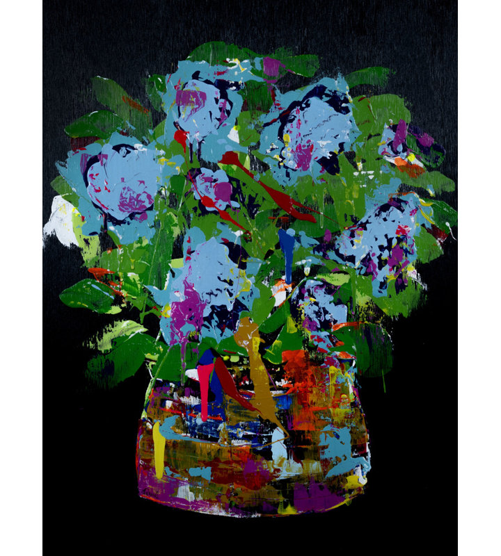 Fleurs sur fond noir par Jphono 1, Toile tendue, H 24 po x l 18 po, Pas de tapis