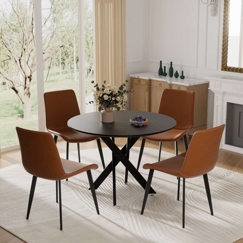 Ensemble de salle à manger 5 pièces, H 29,6 po x L 36 po x l 36 po, Noir, Brun