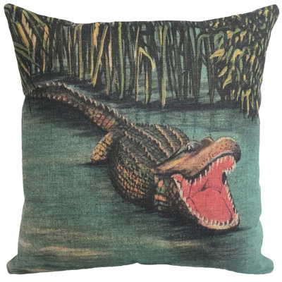  Swimming Alligator Linen Throw Pillow
