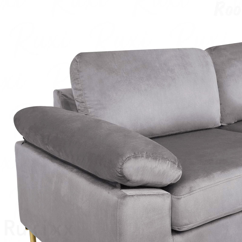 Canapé modulaire en velours avec méridienne Shannon, Gris