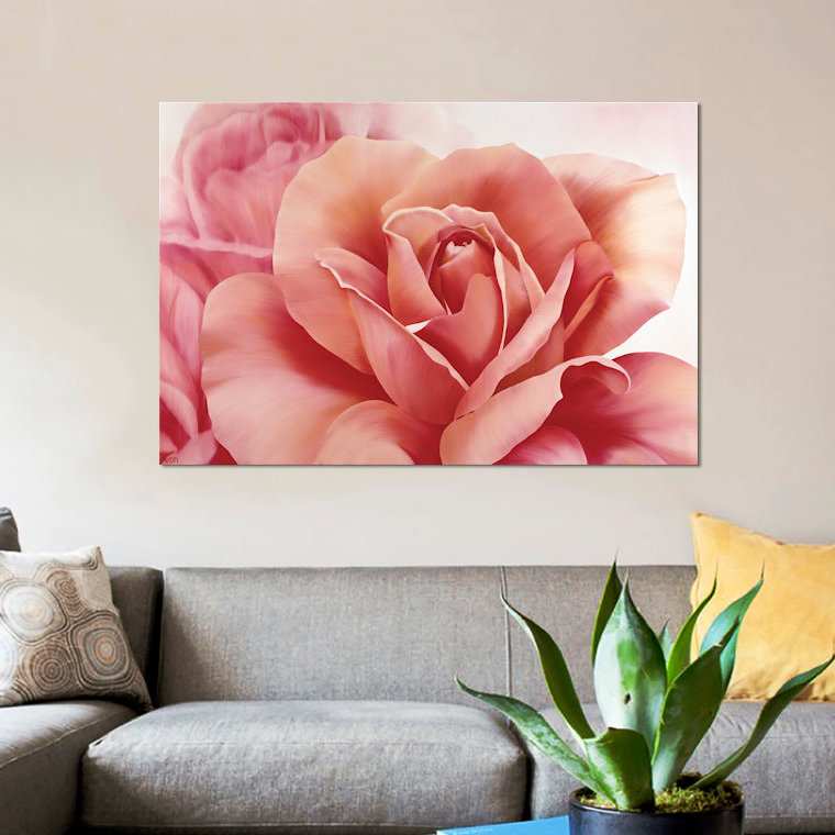«Pink Rose II», impression sur toile, H 12 po x l 18 po x P 1,5 po, Pas de tapis, Toile tendue