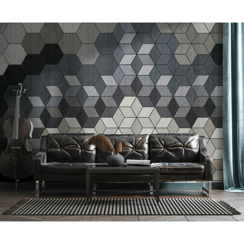 Papier peint amovible à formes géométriques foncées et claires Cubes, L 98 po x l 150 po