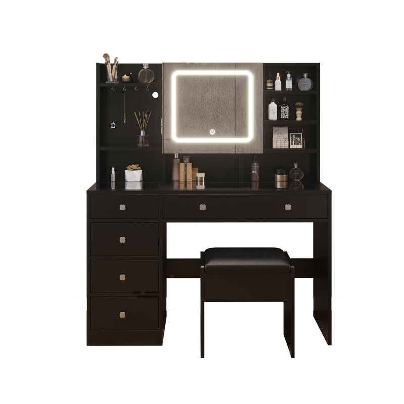 Ensemble de tabouret de coiffeuse Bohuslava, Noir