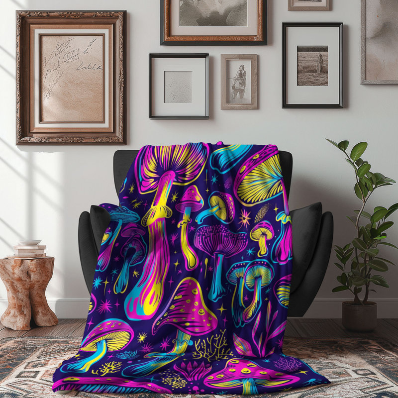 Motif de balise maritime - 1 pièce Sherpa Premium, L 50 po x L 60 po, Trippy Mushroom Art
