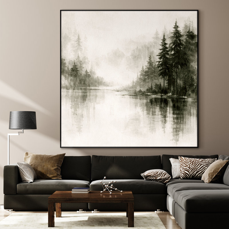 Très grand art mural imprimé sur toile - Misty vert, paysage minimaliste, décor de chambre à coucher - "Assemblage requis (cadre non fini)"