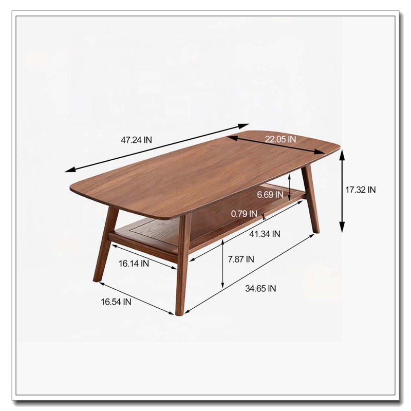 Table basse rectangulaire avec plateau en bois massif, Noyer, H 17,32 po x L 47,25 po x l 22,05 po