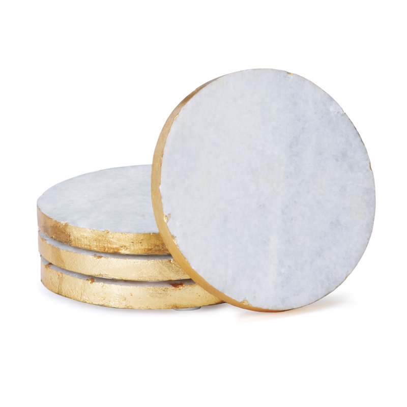 Providence Marble Round 4 Piece Coaster Set, Gold