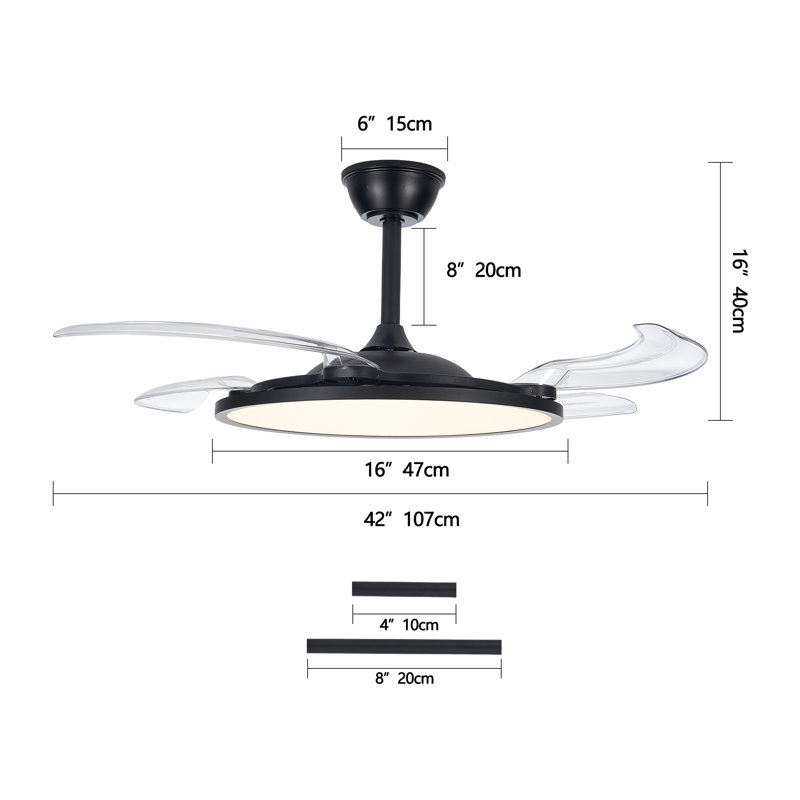 Ventilateur de plafond rétractable de 42 pouces avec lumière, DEL à spectre complet à intensité variable, télécommande et contrôle d'application, style moderne